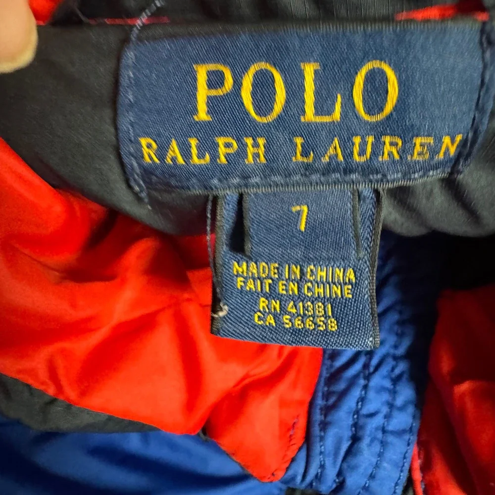 Kids Polo Ralph Lauren Puffer Jacket Blue Black Red Logo Size‎ 7